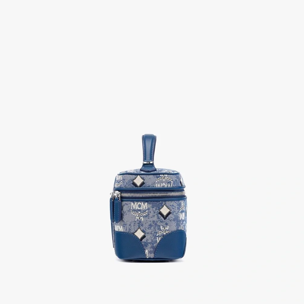 MCM Blue Logo Monogram Crossbody Vanity Case